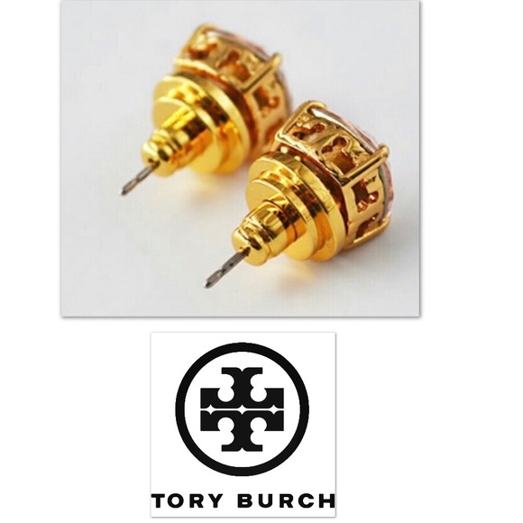 TORY BURCH ROSE/GOLD SWAROVSKI CUSHION EARRINGS - Picture 3 of 6